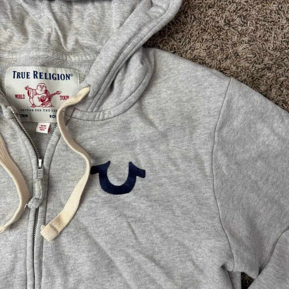 True Religion Heather‎ Gray Mens M Full Zip Up Hoodie Sweater